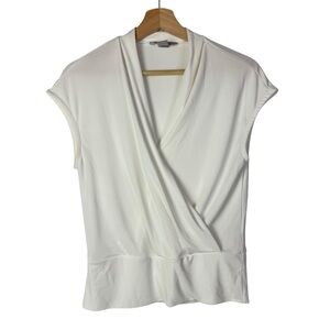 H&M White Wrap Front Jersey Short Sleeve Blouse S